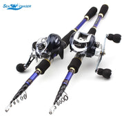 1.8M-2.7M Superhard  carbon lure rod Casting Rods and Casting Reels Fishing Set Travel Tackle fishing set - fishingtools-co