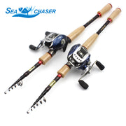 High Quality Telescopic carbon Casting Rod and Casting Reels wooden handle lure rod 2.1m 2.4m 2.7m sea fishing pole - fishingtools-co