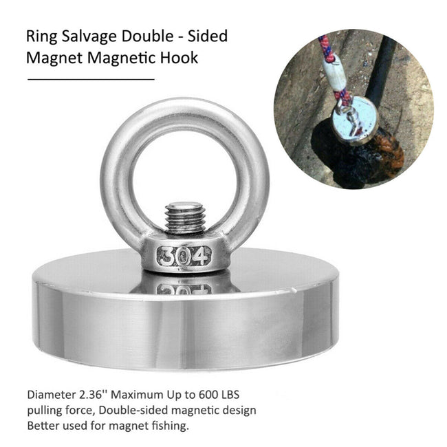 FISHING MAGNET 255LB Super Strong Neodymium Round Strong Powerful Treasure Hunt - fishingtools-co