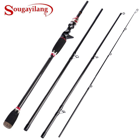 Sougayilang Carbon Fiber Rod Baitcasting Spinning Fishing Rod 4 Sections 2.1M Lure Rod Freshwater Salt Water Casting Travel Rod - fishingtools-co